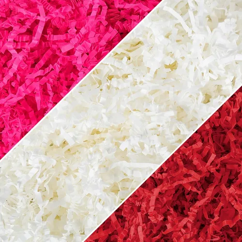 JarThenaAMCS 10.6 onzas de papel de corte arrugado para el día de San Valentín, relleno de cajas rojas, blancas y rosas, papel de relleno de 3