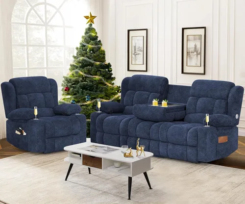 Vista 13 de Dresegmt Juego de sofá reclinable con consola de almacenamiento, diseño de respaldo medio abatible, sofá reclinable de 3 plazas y silla reclinable