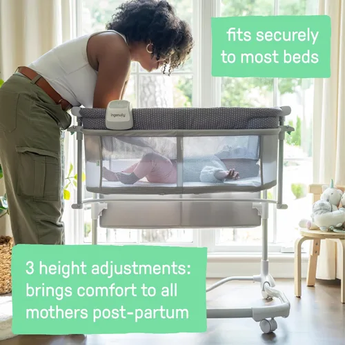 Vista 4 de Ingenuity Dream & Grow Moisés para Bebé de Cabecera con Colchón AirLoom, para Edades de 0-12 Meses, Altura Ajustable - Costura a Mano (Gris)