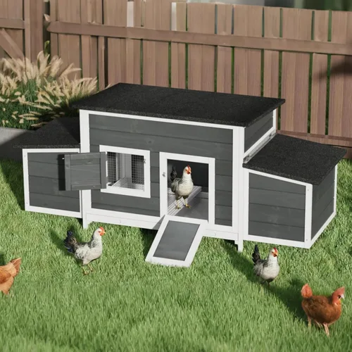 Vista 11 de DWVO Gallinero de madera maciza para 4 a 6 pollos, corral de madera al aire libre con 2 cajas nido, jaula de aves de corral, conejera, pato