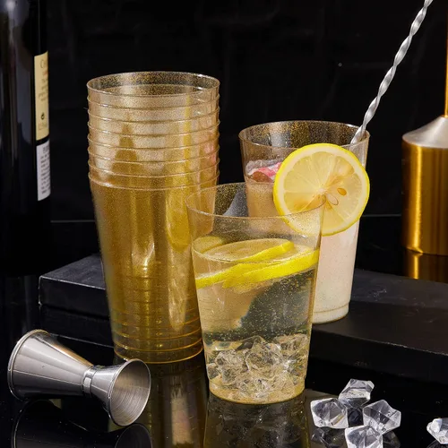 Vista 7 de N9R 100 vasos de plástico con purpurina dorada de 12 onzas, vasos