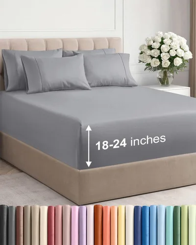 Vista 44 de Juego de sábanas de tamaño king, transpirables, refrescantes, con esquinas extraprofundas de 18-24 pulgadas, de ajuste fácil, supersuaves, sin