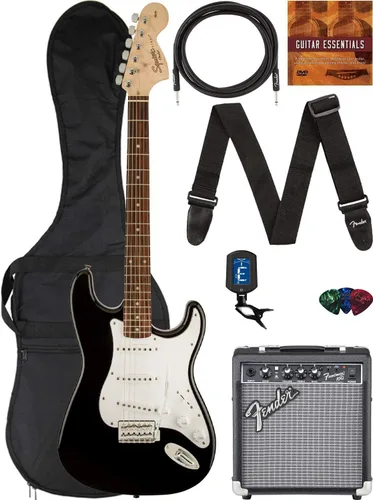Vista 14 de Fender Squier Affinity Stratocaster HSS - Paquete Charcoal Frost Metallic con amplificador Frontman 10G, cable, funda, correa, púas, lecciones
