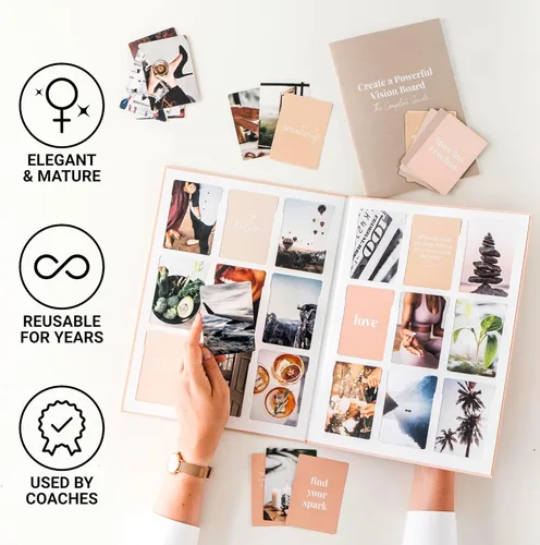 Vista 2 de Kit de tablero de visión para mujer, 168 tarjetas con imágenes y citas de primera calidad, tablero plegable y libro guía Suministros completos