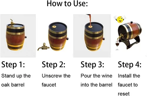 Vista 5 de Barril de envejecimiento de roble, contenedor de barril de vino de alta calidad de roble rojo negro a rayas vintage de 3 litros con soporte