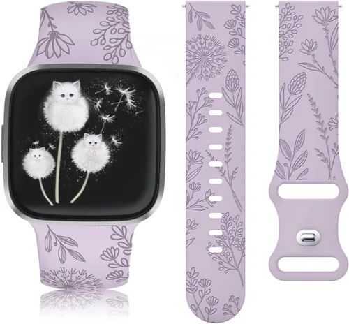 Vista 9 de Minyee Paquete de 3 correas grabadas florales compatibles con Fitbit Versa 2/Versa Lite, silicona suave, patrón de flor de diente de león, correa