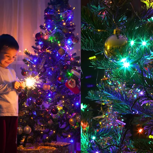 Vista 6 de Blissun Luces de Navidad, juego de 50 luces de alambre verde, mini cadena de luces de Navidad a pilas con 8 modos, luces de hadas de 16 pies