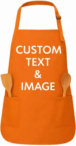 Vista 11 de Delantal personalizado con nombre o logotipo personalizado, cuello ajustable, 2 bolsillos, mezcla de algodón de fácil cuidado