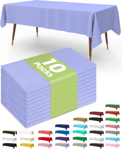 Vista 54 de Pureegg - Juego de 10 manteles de plástico desechables redondos de 84 pulgadas, para fiestas, picnics, bodas, manteles decorativos, redondos, Blanco