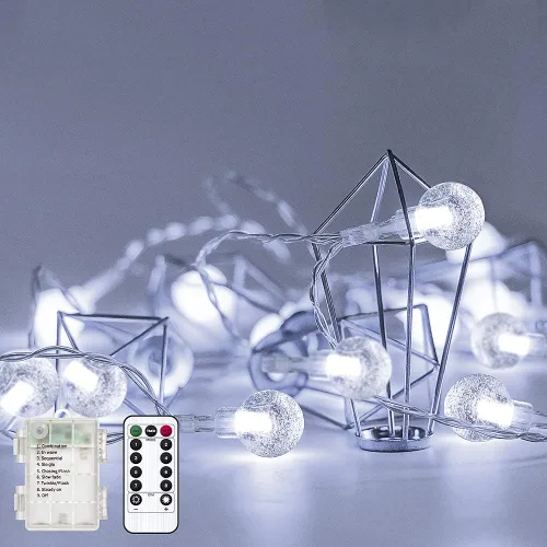 Metaku Guirnalda de luces de globo blanco frío de 16 pies, 50 LED y control