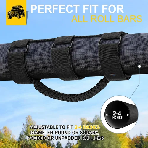 Vista 6 de moveland Asa de agarre compatible con Jeep Wrangler TJ YJ JK UTV, paquete de 4 asas de agarre de barra enrollable de lujo, fáciles de ajustar