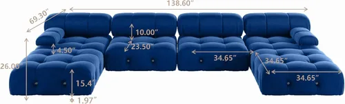 Vista 112 de Sofá modular convertible, moderno sofá recto de terciopelo de 3 plazas para sala de estar, apartamento (104 pulgadas/negro)