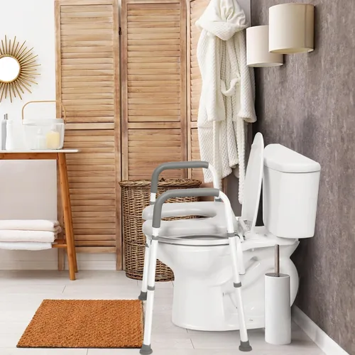 Vista 7 de Asiento de inodoro elevado con asas, elevador de asiento de inodoro elevado ajustable en altura, elevador de asiento de inodoro de 400 libras