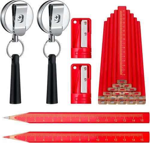 Vista 8 de Honoson 24 Piezas de Lápices de Carpintero de 7 Pulgadas Lápices de Construcción Planos Negros Octogonales Duros con Soporte de Lápiz Retráctil