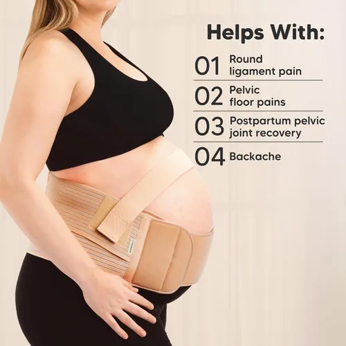 Vista 5 de Bandas de vientre de maternidad 2 en 1 para mujeres embarazadas - Fácil de usar, banda de apoyo para el vientre para espalda, pelvis, cadera