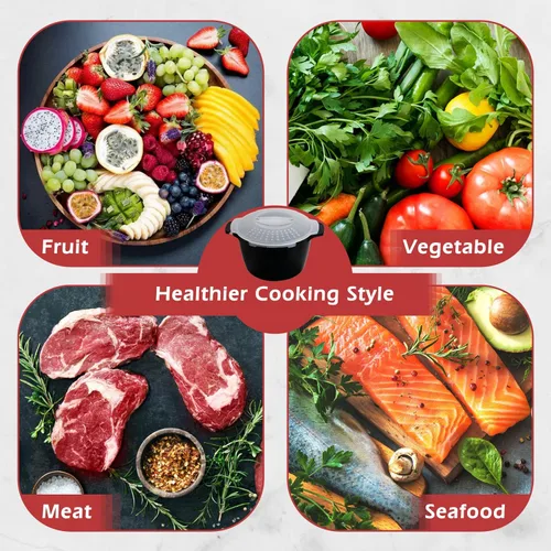 Vista 8 de Utensilios de cocina profesionales grandes para microondas de 2 cuartos, vaporera de microondas para verduras, cocinador para microondas - sin BPA