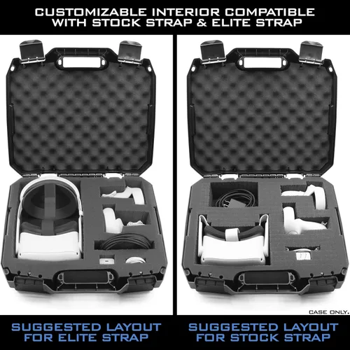 Vista 7 de CASEMATIX Funda rígida compatible con Meta Quest 2 y Oculus Quest 2 y VR Gaming Auriculares y accesorios - Estuche rígido con espuma personalizable