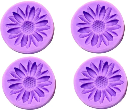 Vista 4 de Moldes de girasol, paquete de 4 moldes de silicona de crisantemo, moldes de fondant de flores de chocolate, herramienta de decoración de pasteles