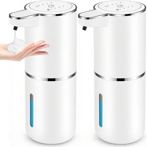 Paquete de 2 dispensadores automáticos de jabón, dispensador de jabón espumoso automático sin contacto USB de 12.8 onzas, dispensador de jabón Blanco