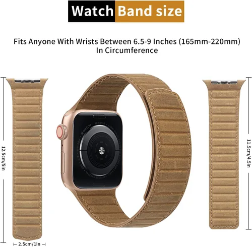 Vista 5 de SYNCHRO - Correa de cuero Saffiano compatible con Apple Watch, correa magnética para series Ultra 8, 7, 6, 5, 4, 3, 2, SE, para mujeres u hombres