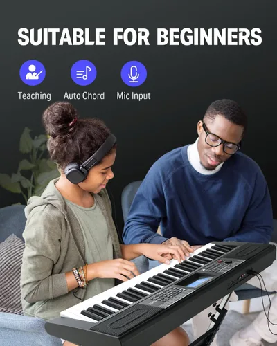 Vista 5 de Donner Teclado de Piano de 61 Teclas, Kit de Teclado de Piano Eléctrico con 249 Voces, 249 Ritmos - Incluye Soporte para Piano, Taburete, Micrófono