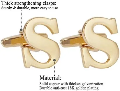 Vista 8 de Men's Gold Alphabet Cufflinks 1 Pair with Gift Box