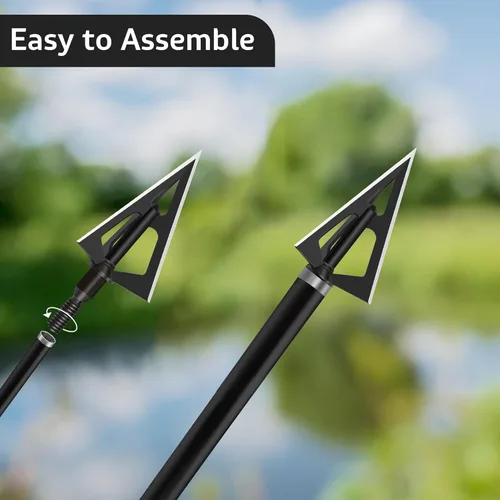 Vista 4 de Hunting Broadheads with 3 Fixed Blade 100 Grain Screw-in Archery Broadheads Compatible with Crossbows,Recurve and Compound Bows