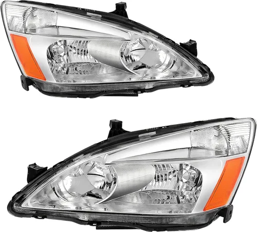 AUTOSAVER88 - Conjunto de faros delanteros compatibles con 03 04 05 06 07 Accord, repuesto de faros delanteros, carcasa cromada, lente transparente