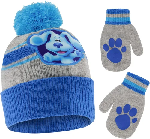 Nickelodeon boys Winter Hat and Mitten Set, Blue's Clues Toddler Beanie for Kids Ages 2-4