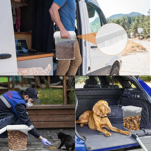 Vista 9 de Contenedor de almacenamiento de alimentos para perros de 5 a 10 libras con cuchara, recipiente hermético para alimentos para gatos, con cierre