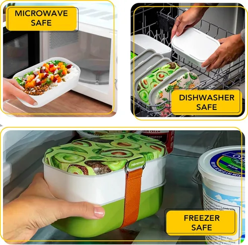 Vista 84 de Lonchera Bento apilable aislada para adultos con palillos reutilizables, lonchera japonesa apta para microondas y a prueba de fugas, para hombres