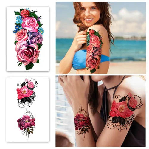 Vista 3 de Tatuaje temporal de brazo completo, 8 hojas y tatuajes de hombro medio brazo, 10 hojas, impermeables, extra grandes, duraderas, calcomanías