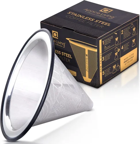 Vista 6 de Filtro de café compatible con Hario V60 - Gotero de café reutilizable de acero inoxidable con base de metal ancha - Filtro de café sin papel