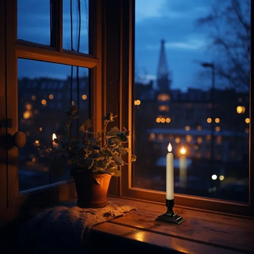 Vista 5 de Homemory 6 velas de ventana con sensor de anochecer a amanecer, vela eléctrica de ventana parpadeante, velas falsas de Navidad que funcionan