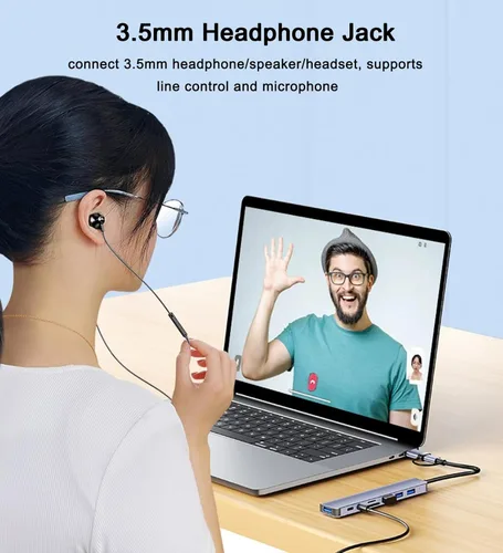 Vista 4 de Hub USB C Hub USB 3.0 con lector de tarjetas SD/TF, conector auxiliar de auriculares de 0.138 in, divisor USB 8 en 1 para MacBook Pro Air, XPS