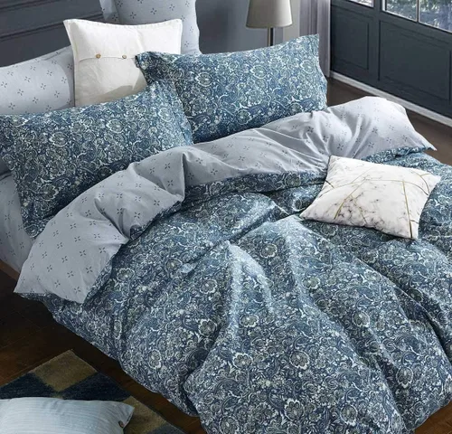 SLEEPBELLA Juego de funda de edredón de algodón de 600 hilos, juego de ropa de cama (individual, azul-paisley)