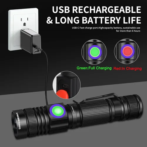 Vista 5 de DARKBEAM Linterna UV de 365 nm recargable de luz negra - Potentes mini linternas ultravioleta LED, lámpara portátil USB-C Woods - para detección