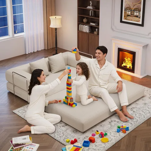 Vista 7 de Sofá cama plegable 4 en 1, sofá cama comprimido relleno de espuma, sofá cama convertible tamaño Queen, sofá biplaza plegable sin hueso para sala