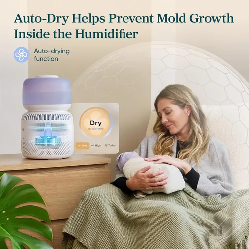 Vista 5 de LEVOIT Humidificadores evaporativos para dormitorio de bebé, filtros dobles de aire y agua, sensor separado, sin luz azul para luz nocturna