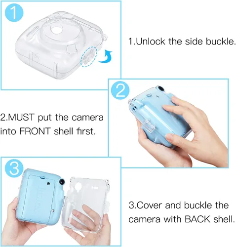 Vista 4 de Fintie Funda protectora transparente para cámara Fujifilm Instax Mini 11 de película instantánea - Carcasa rígida de cristal con correa de hombro