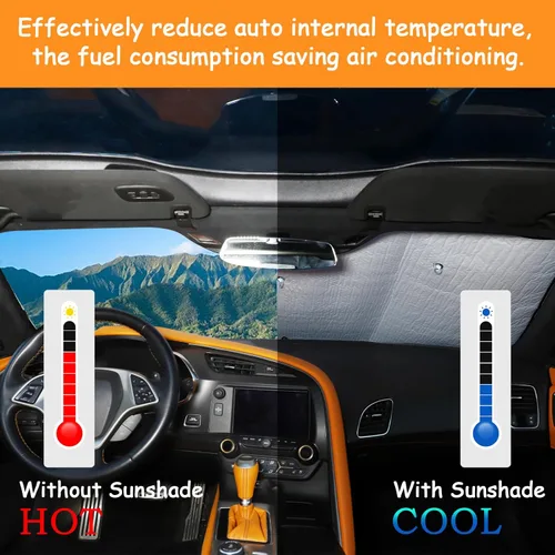 Vista 2 de Parasol para parabrisas compatible con Chevrolet Corvette C7 2014-2019, parasol plegable para ventana delantera, visera de protección solar