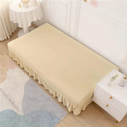 Vista 3 de Funda elástica para futón sin brazos, tamaño matrimonial con falda con volantes, funda de sofá plegable lavable y plegable con parte inferior Beige