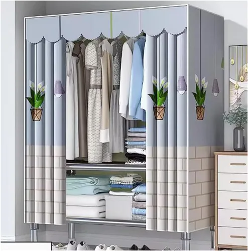 Vista 23 de large closets Assemble Wardrobe Closet Rugged Metal Frame Wardrobe Rack with Thick Cloth Cover Armoire Wardrobe Closet with Hanging Rods Space-saving