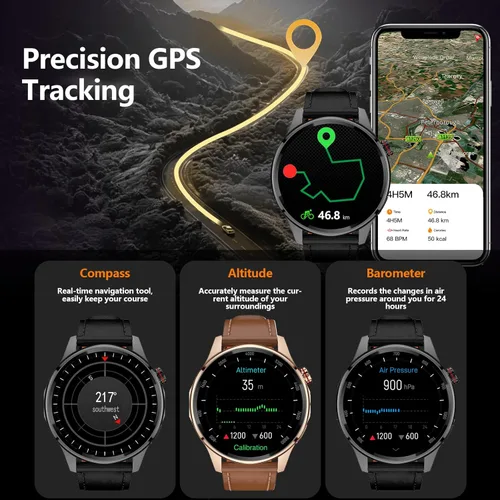 Vista 2 de Smart Watch for Men Built-in GPS(Answer/Make Call/Text), 1.46" AI Smartwatch for Android Phones/iPhone, 100+ Sport Mode Fitness Tracker with