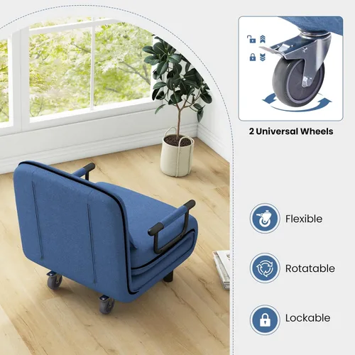 Vista 9 de KOMFOTT Silla convertible, silla de dormir con respaldo ajustable de 5 posiciones y almohada lumbar, 2 patas de metal ocultas y 2 ruedas