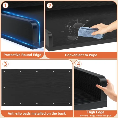 Vista 4 de Aheaplus Encimera para lavadora y secadora, organización de lavandería con almohadillas antideslizantes, estante de madera con rieles redondos