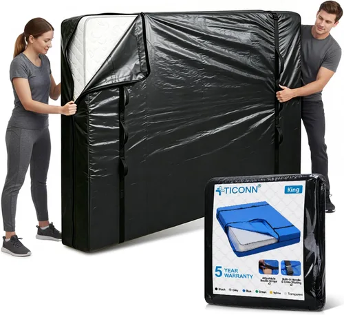 Vista 24 de TICONN Bolsas para colchón para mudanza, bolsa de almacenamiento de servicio pesado para colchón Full XL con asa perimetral y hebillas ajustables
