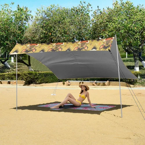 Vista 6 de Funny Animal Faces Foldable Beach Tent UPF50+ Protection Lightweight Large Sun Shelter with Sandbags & Sand Shovel for Backyard and Camping