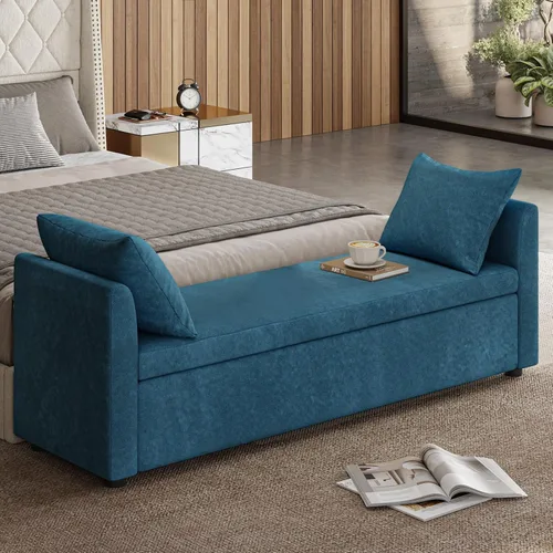 Vista 9 de EcoHarbor Otomán de Almacenamiento Moderno para Dormitorio, Banco de Pie de Cama con Cojines Decorativos y Brazos, Taburete Reposapiés para Sala