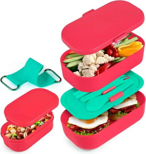 Lonchera Bento apilable aislada para adultos con palillos reutilizables, lonchera japonesa apta para microondas y a prueba de fugas, para hombres y